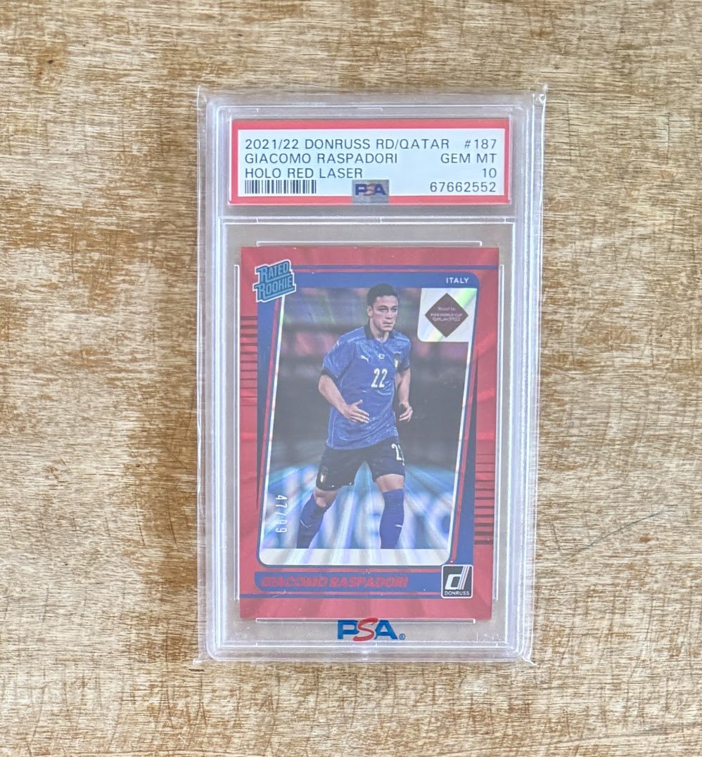 2021-22 Donruss Giacomo Raspadori Red Lazer /99 PSA 10

$30

*See pinned tweet for shipping, etc
Stack min $10
#TSSS #GiuntaStack