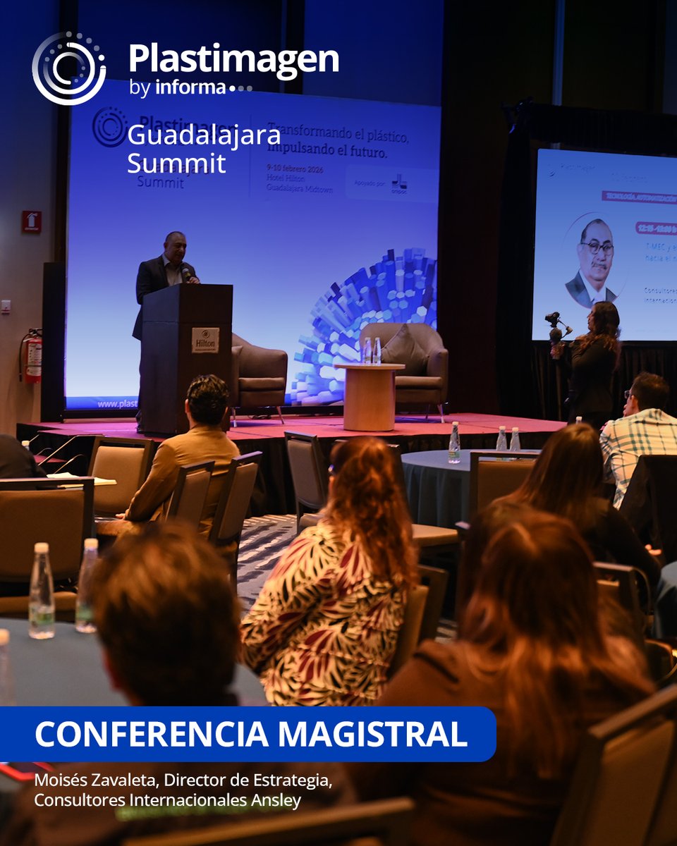 Moisés Zavaleta, Director de Estrategia en Consultores Internacionales Ansley, compartió su análisis sobre el  T-MEC y su impacto en la industria del plástico durante su conferencia magistral en el Plastimagen Guadalajara Summit 2026.