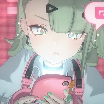 upset little face at her phone.