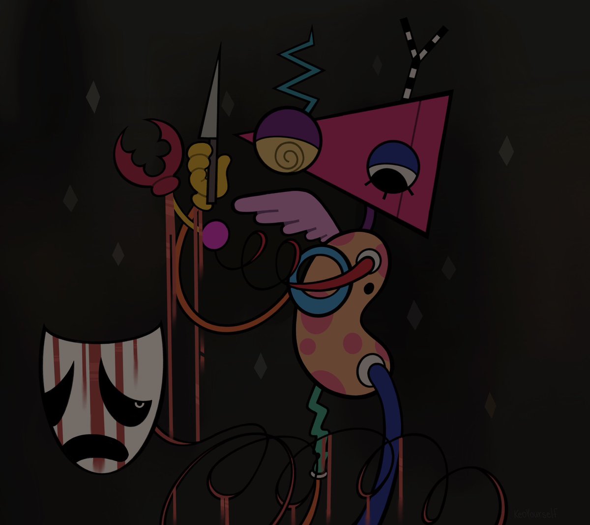 I’m not too proud of it but here’s Zooble and Gangle as Darce’s S Ending 
#FearandHunger #TADC