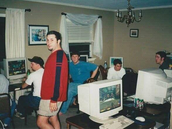 A LAN party in the early 2000s.