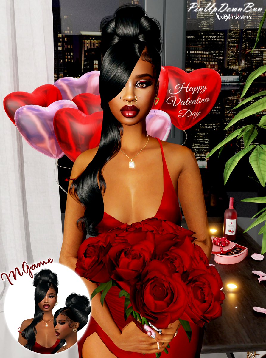 🥰Valentine's Pin Up Down Bun Hair❤️4 Hearts Nose Rings. Download on my Patreon Link in Bio❤️💕