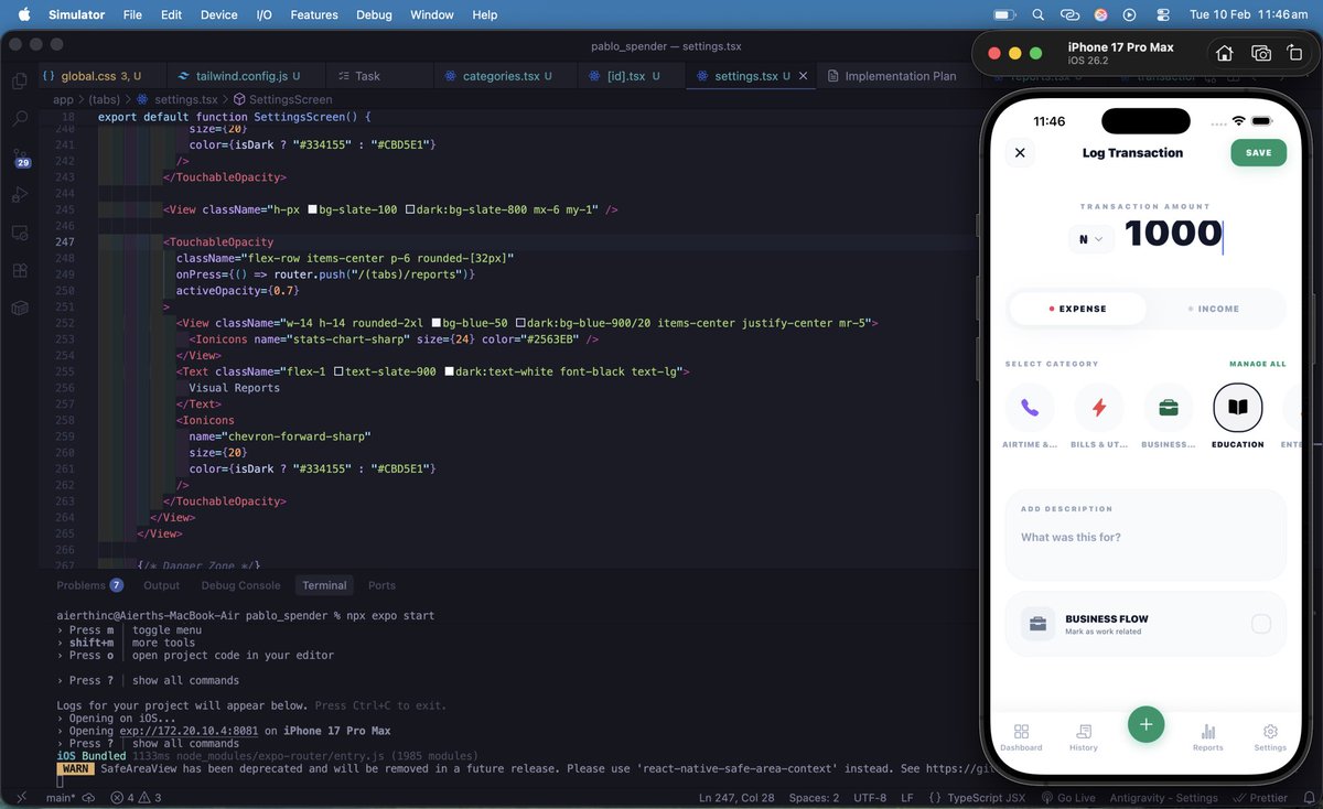code_with_emmy's tweet photo. Building Pablo Spender a modern expense tracking platform with tax tracking and banking API integration.

• Real-time expense monitoring  
• Automated tax tracking  
• Secure bank data integration  
• Developer-friendly financial infrastructure https://t.co/NrjT6MCU7g