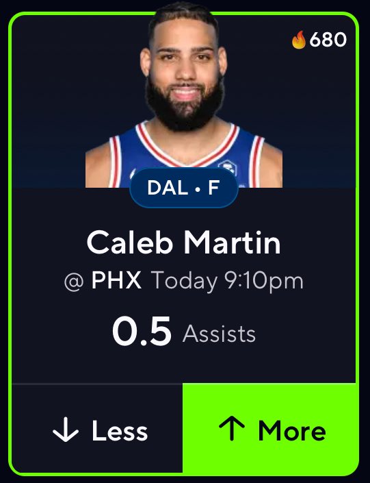 srpickz's tweet photo. I’ve been waiting for a minute but here’s my 
#POTD Caleb Martin 0.5 AST Q1
The Market’s pricing this like he’s invisible Martin plays real minutes, moves the ball, and Phoenix’s defense forces help rotations. That naturally creates assist chances. #srpickz #prizepicks https://t.co/U1a3fGJqQm