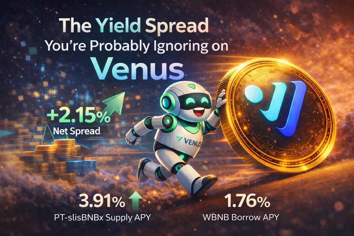 Derbhie_Sometin's tweet photo. Hey guys so PT-slisBNBx is currently sitting on Venus at 3.91% supply APY 👀
If you already hold this PT and you’re comfortable managing leverage, here's a straightforward carry loop I am running:
#DeFi #BNBchain #Trending #WHUMUN #Yieldstrategies
🧵👇🏼 https://t.co/8XNDlQxeK4