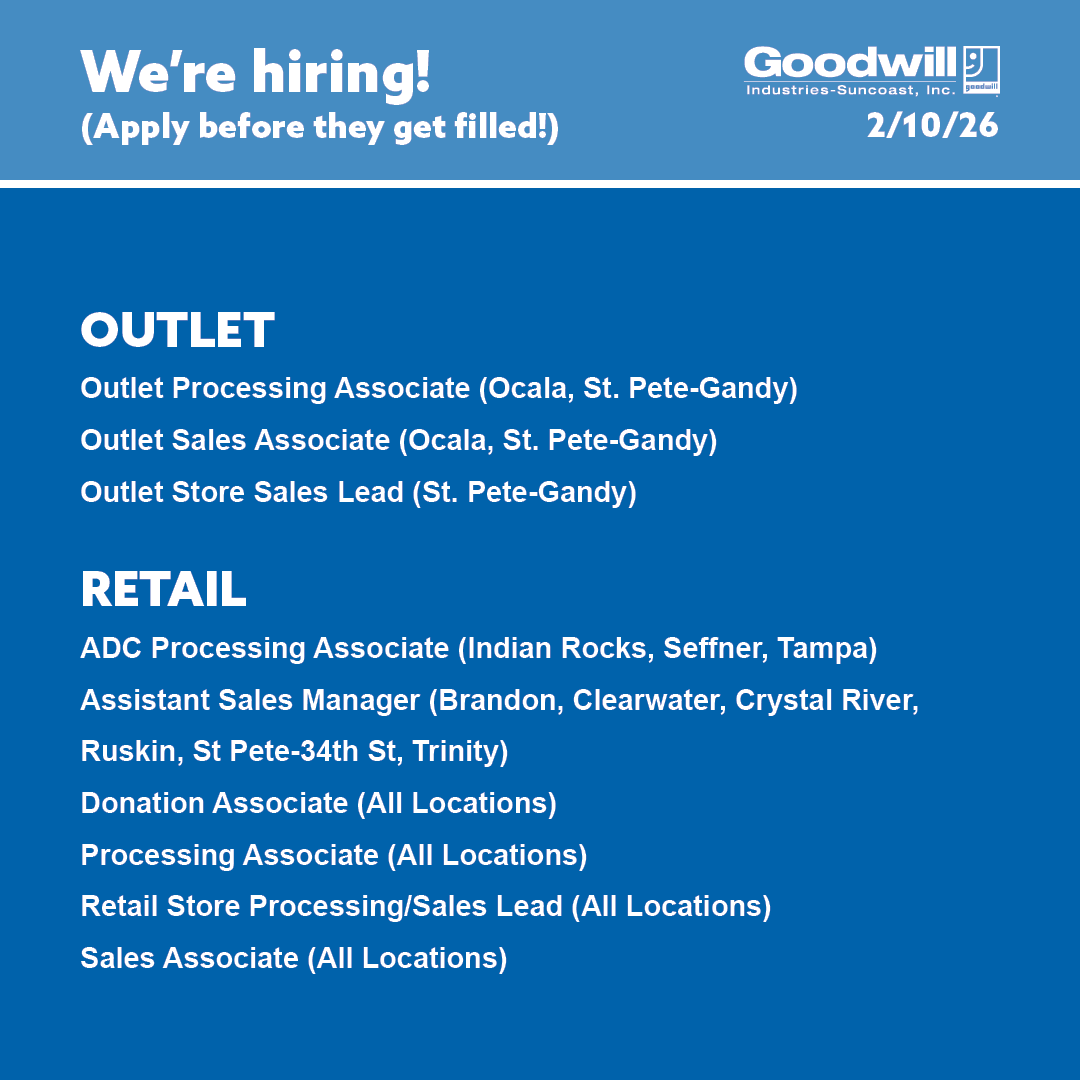 Your next big move starts here. Growth? Check. Benefits? Absolutely. Community impact? Every single day. Join the Goodwill-Suncoast team and discover why opportunity really does await. Don’t wait—apply now via the link! ow.ly/RmPK50YczYh
