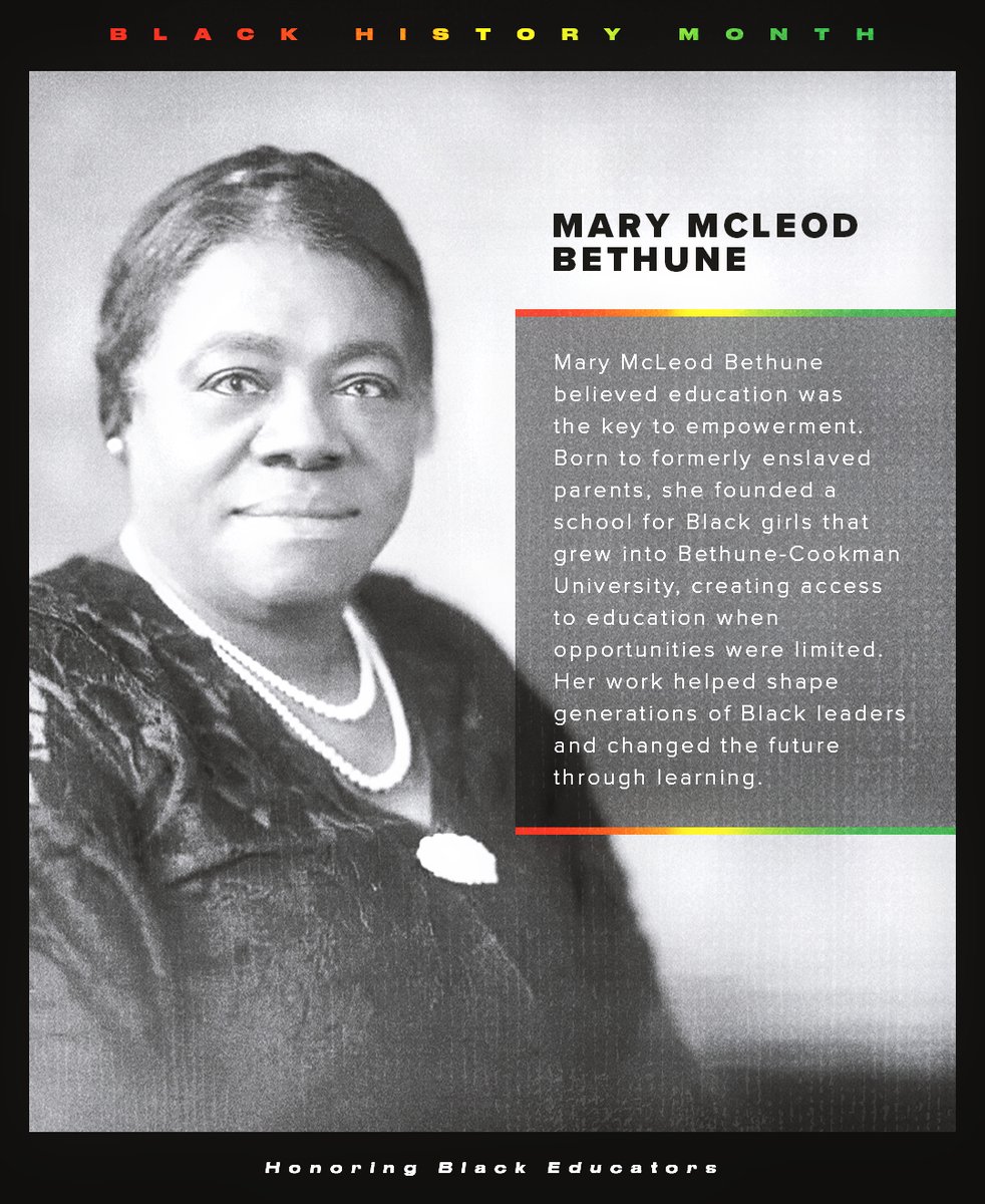TyreekHillFamFd's tweet photo. This Black History Month, we’re honoring Black educators who paved the way for future generations. Today, we celebrate Mary McLeod Bethune and her incredible legacy. #THFF #BlackHistoryMonth https://t.co/0ZhynuyqdJ
