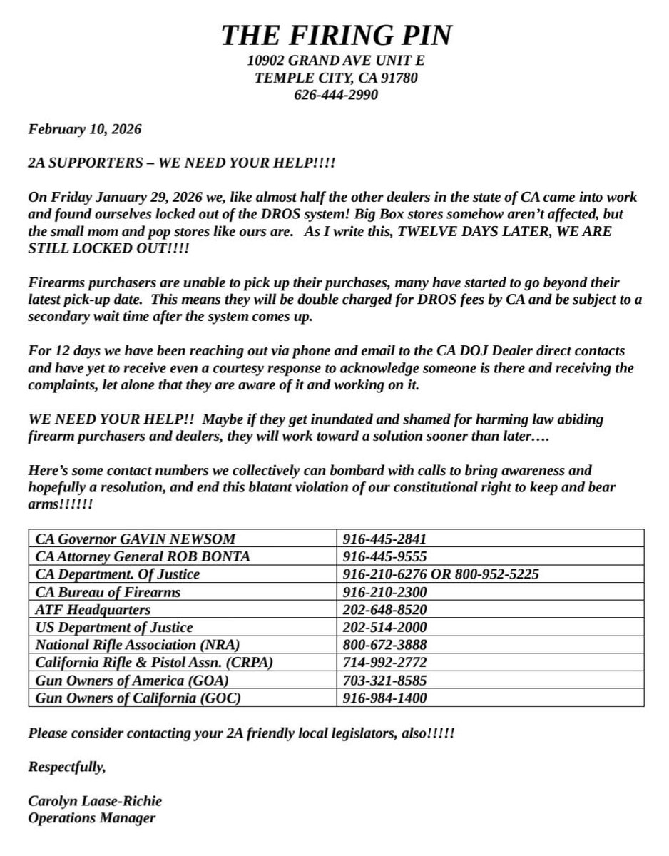 Bentelligent76's tweet image. Thank you @NetterMike for helping me get Cali gun stores their ability to do business after 2 WEEKS! 

Ty @asmcastillo 4 being SUPER attentive to this MAJOR #2A issue! 
&amp;amp; I look forward to you getting @SenStricklandCA &amp;amp; @AsmDeMaioOffice informed, if they didn't know!

@CRPAnews