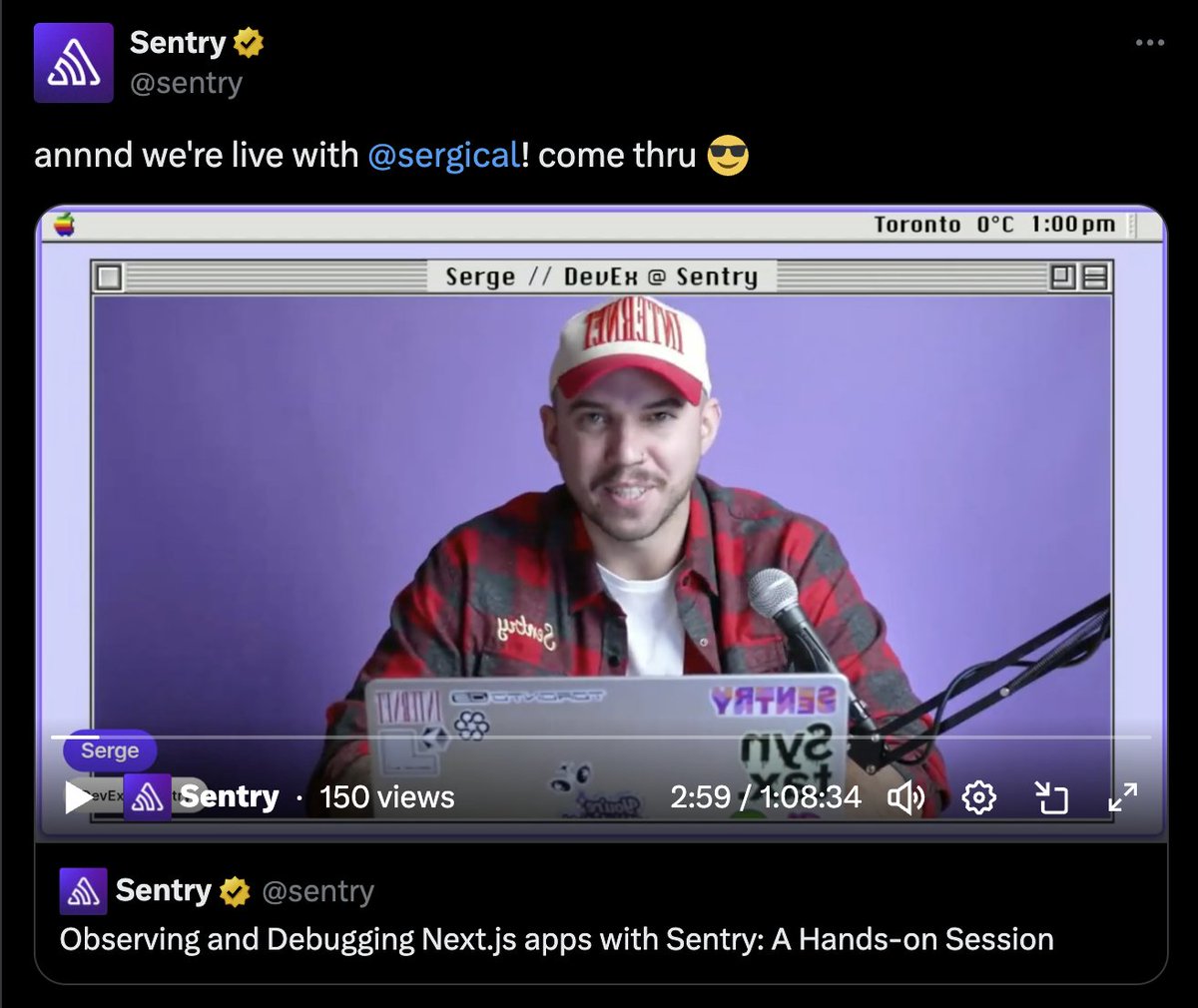 love that @sergical chose the old school mac theme via @boomvideoapp for his Sentry webinar. showing