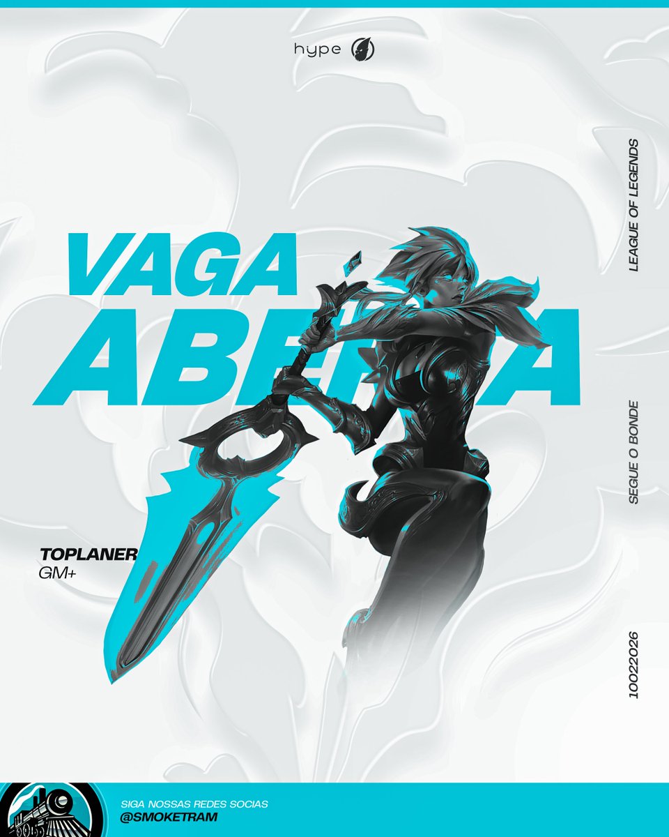 Chegou o seu momento 🚂💨

Estamos buscando Top Laner
Elo: GM+
Disponibilidade: a tarde e/ou a noite

Contamos com Coaching Staff completa
Muito foco, treinamento e competitividade.

Disputamos: Liga GG, Liga Galáctica, Qualifiers, etc...

Entre em contato via direct 📩
Vem pro