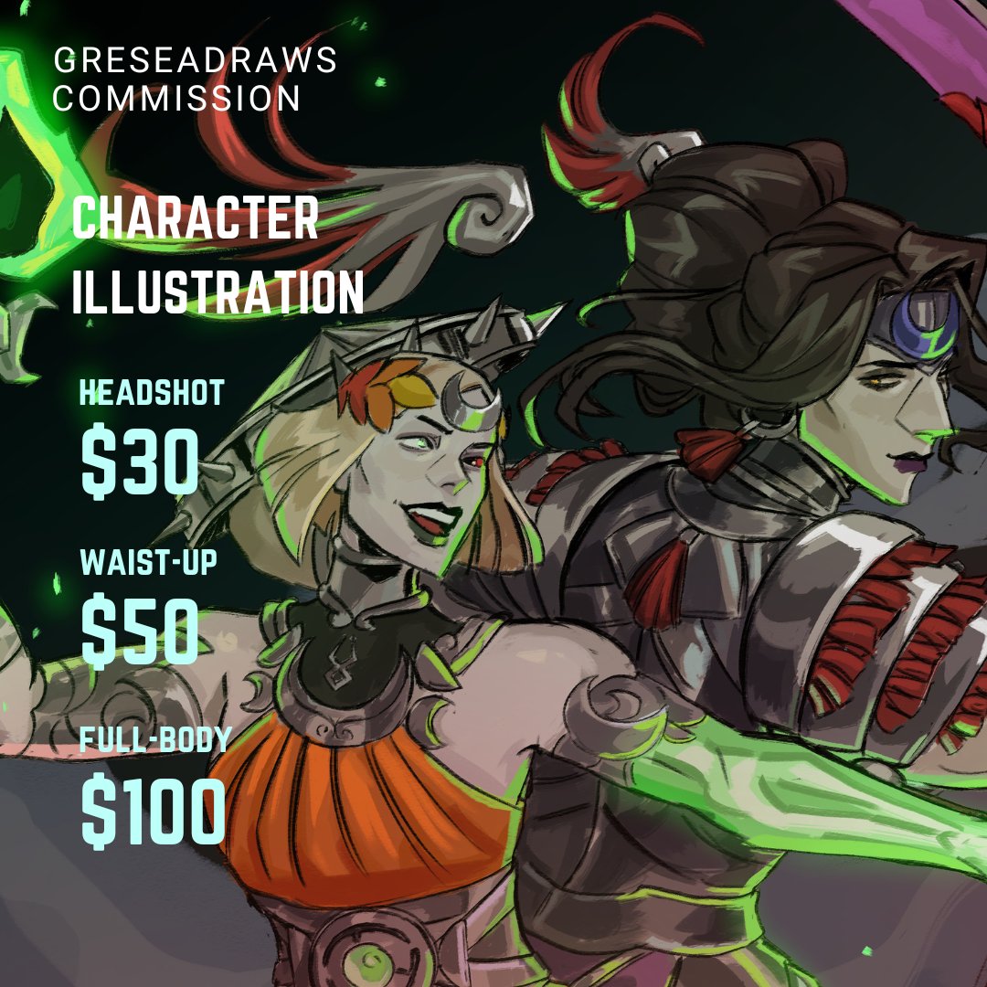 greseadraws's tweet image. My commission waitlist form for March is open! If you want your tav/rook/oc drawn with a companion, it's $45 for a waist-up colored sketch for two characters!   
Sign up here: forms.gle/ewmV4EWPFBLUnZ…