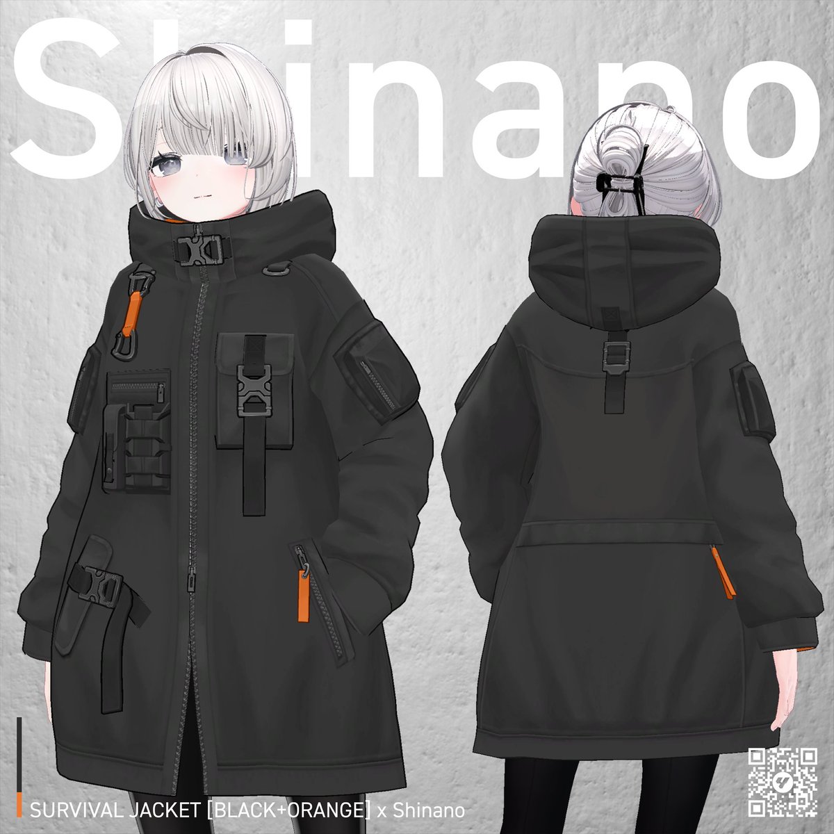 📢【2/16まで：VRChat衣装セール】

しなの / Lapwing / キプフェル対応
カラバリ8色セット

画像はBLACK+ORANGE着用の #Shinano3D
フード調整BlendShapesで
あなたのすてきな髪型にフィット！

🔻SURVIVAL JACKET🔻
yuhei.booth.pm/items/7957160