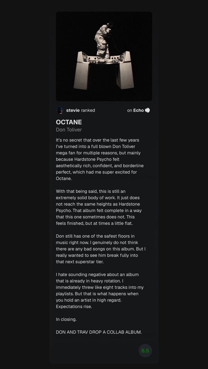 My review of Don Toilver’s Octane on the ⁦<a href="/echodotapp/">Echo</a>⁩