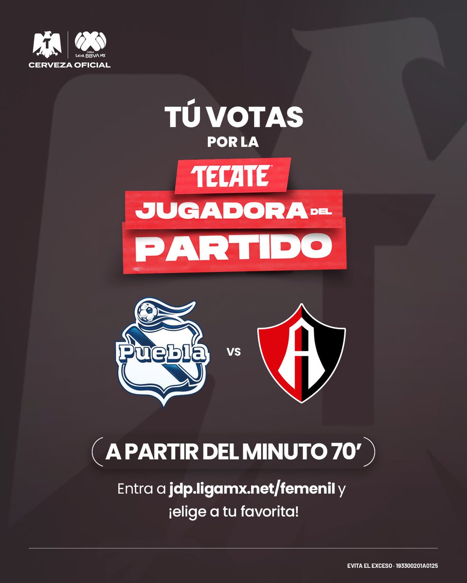 LigaBBVAFemenil's tweet photo. 📥 Momento de 🌟 #VotaciónTecateJDP entre @ClubPueblaFem y @AtlasFCFemenil.

 📲 Vota Aquí: https://t.co/wawu9pWQIH

@CervezaTecate | #TecatePorTi | #PUEvsATS https://t.co/ro6ohKjEmZ