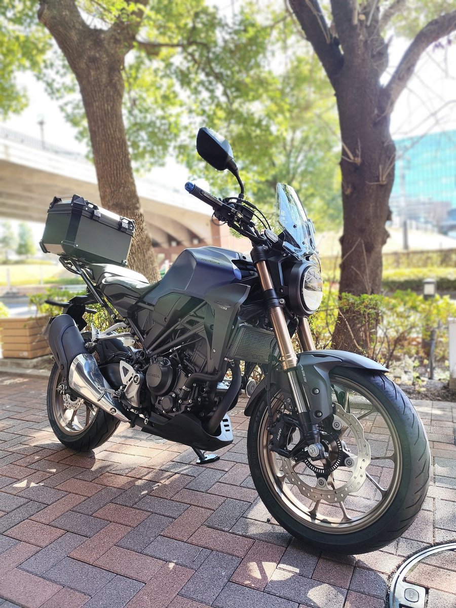 こないだ納車したばかりのグロムを手放してCB250Rに乗り換え！
理由は腰痛！笑

箱積んでシールド付けて早速通勤仕様に😁
これいいバイクですね！
