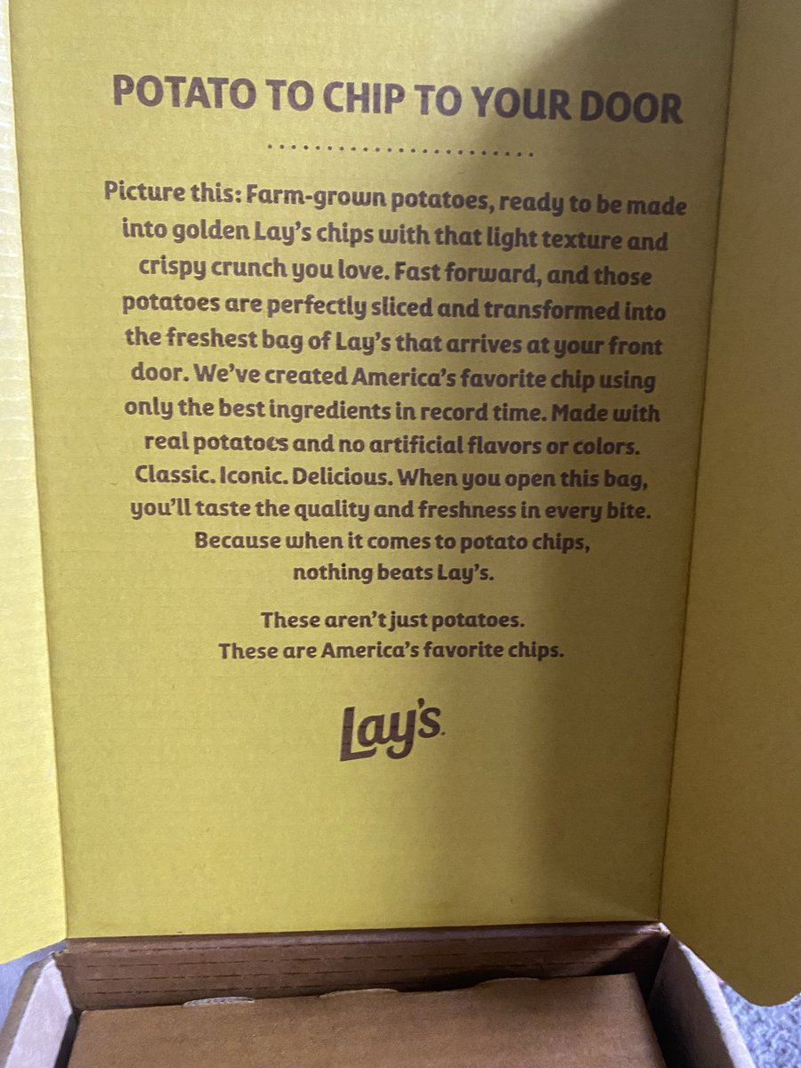 OrangeJelloLA's tweet photo. @LAYS Thanks for my chips from your great Super Bowl ad! They arrived as promised! https://t.co/bu8Ccpy7xe