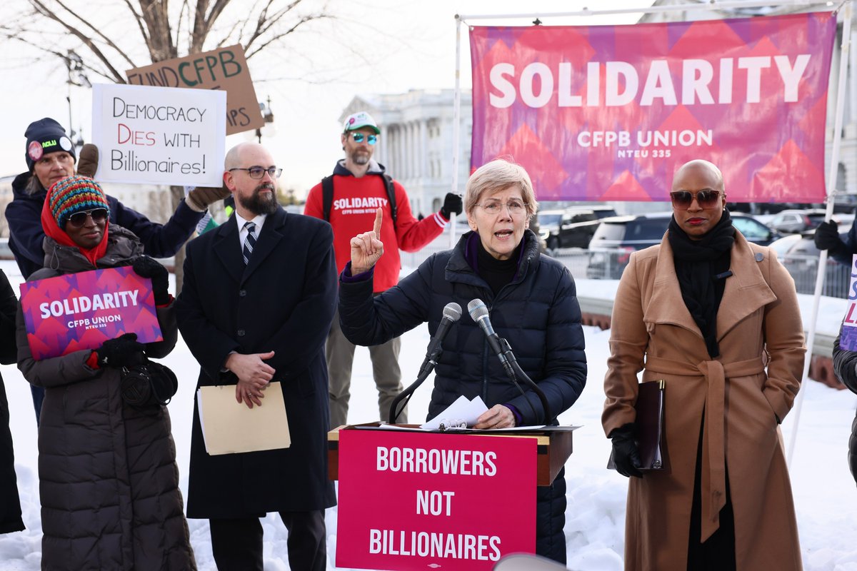 BorrowerJustice's tweet image. Yesterday, dozens gathered in front of the Capitol to say #DefendCFPB and #BorrowersNotBillionaires -- a recap: 🧵