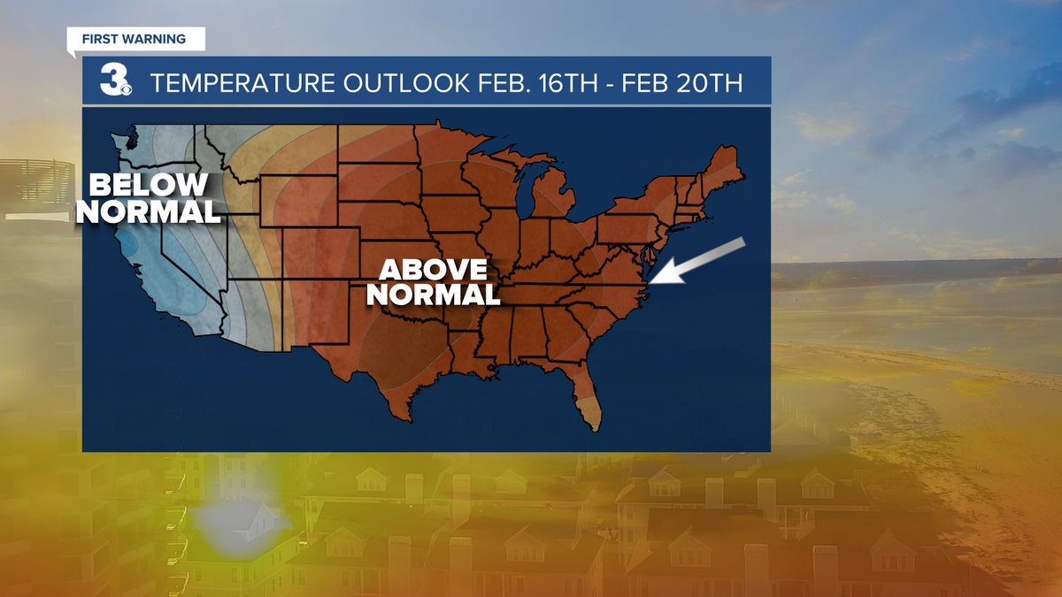 Our 6-10 temperature outlook from <a href="/NOAAClimate/">NOAA Climate.gov</a>  finally showing some warmth on the way for Hampton Roads! Above normal temps favored for the first time in what feels like forever.