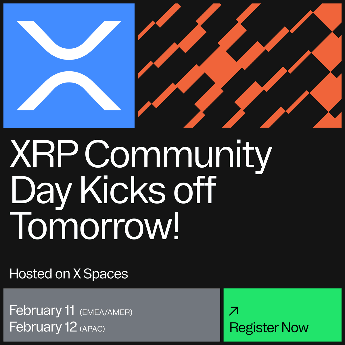 XRP Community Day ➡️ Tomorrow

Tune in on 𝕏
EMEA: on.ripple.com/4ktDQUw
AMERICAS: on.ripple.com/4tsMXcp
APAC: on.ripple.com/46y1SYR