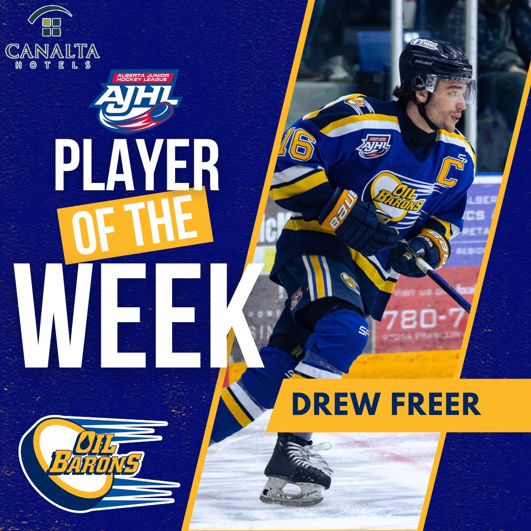 A big week for the captain 🏆

Canalta Hotels <a href="/TheAJHL/">TheAJHL</a> Player of the Week goes to Drew Freer after posting 5 points (3G, 2A) in 3 games👏

🔗 Full story: ajhl.ca/freer-payne-an…