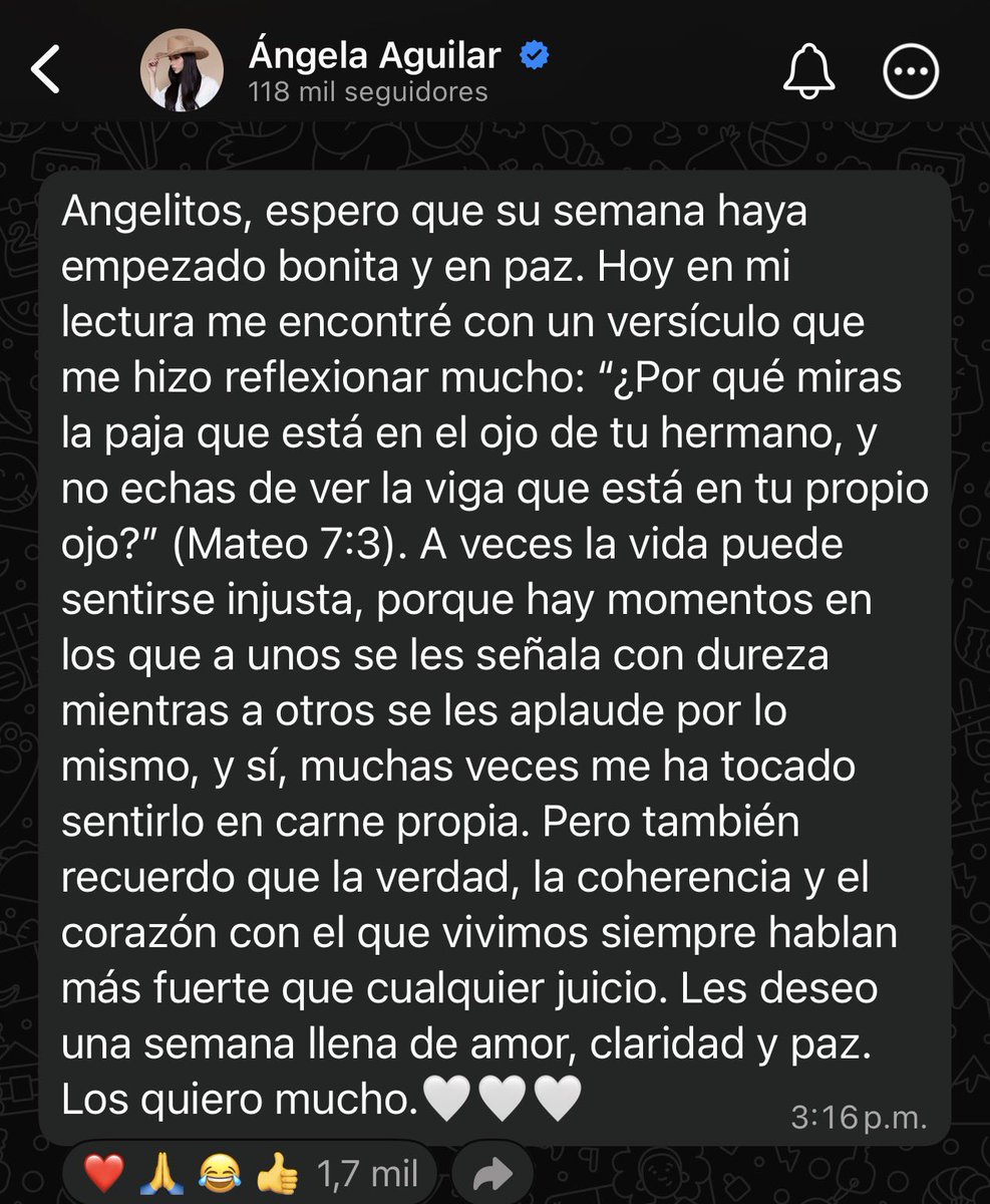 Ángela Aguilar vía su canal de WhatsApp ❤️