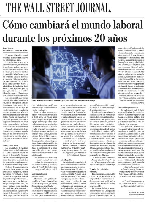 Futuro del trabajo  

La IA transformará roles, reduciendo las tareas repetitivas, haciendo que habilidades como la inteligencia emocional o la creatividad sea más relevantes 

Los países con menos mano de obra como EE.UU. y Europa invertirán en reskilling