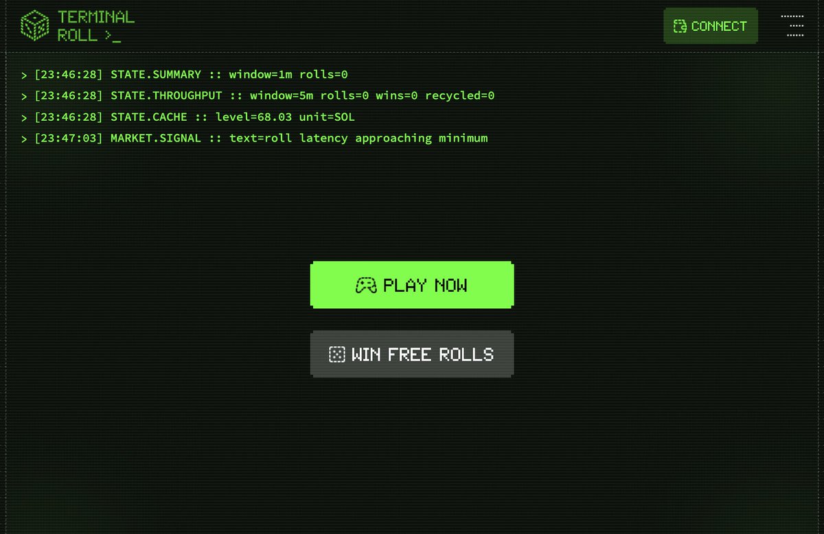 The machine talks.

Terminal Roll shows its system live. Status. Shifts. Signals.

Smart players watch.

When the timing is right, they hack in and win. Big wins.
