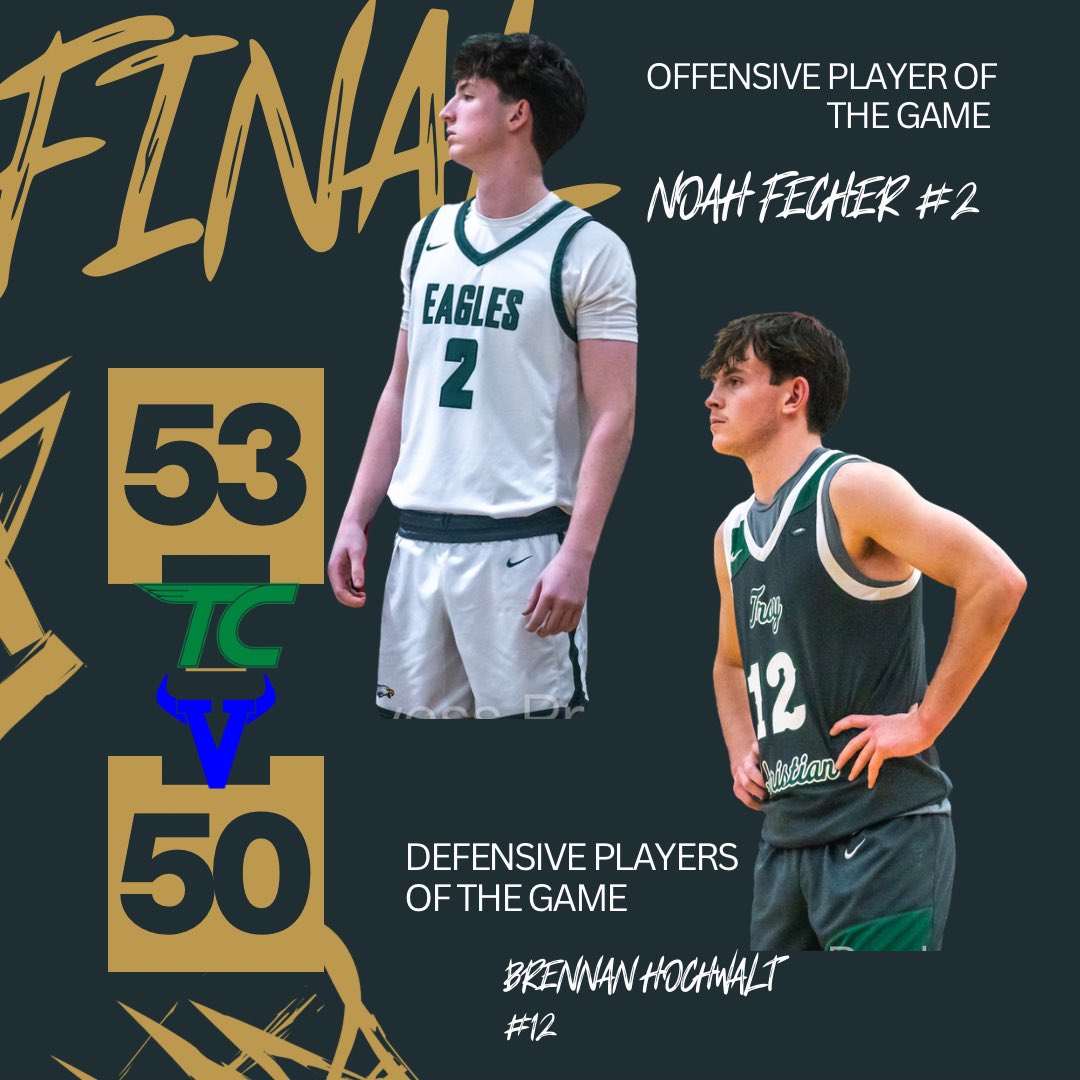 CoachZawadzki's tweet photo. FINAL | OT THRILLER
Troy Eagles secure a HUGE overtime win against Miami East!
Final: 53–50
Noah Fecher led the way with 21 points.
Big-time defensive effort from Brennan Hochwalt an absolute difference makers on that end of the floor.
Way to battle, Eagles!
#wearetc #tchoops https://t.co/1OaVdag59E