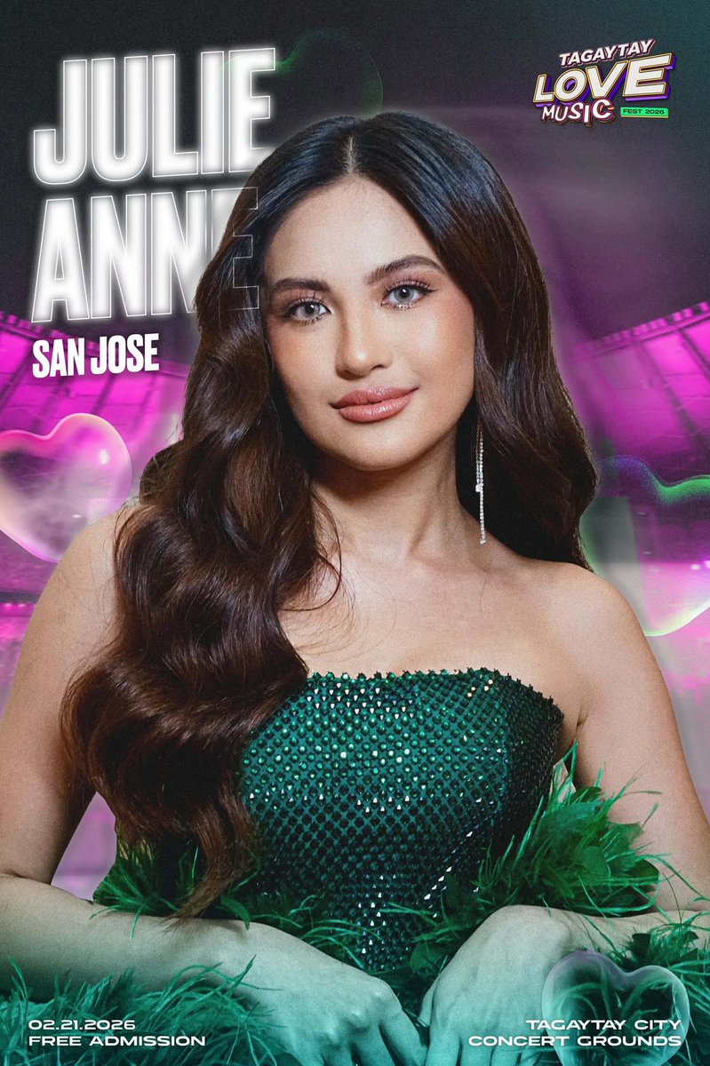 JAmantesPH's tweet photo. 🗓 Catch the Limitless Star Julie Anne San Jose LIVE at the Tagaytay Love Music Fest! Feb 21, 2026 at Tagaytay City Concert Grounds. 

Admission is free! ❤️

#JulieAnneSanJose | @MyJaps https://t.co/CH3mJEIzV9