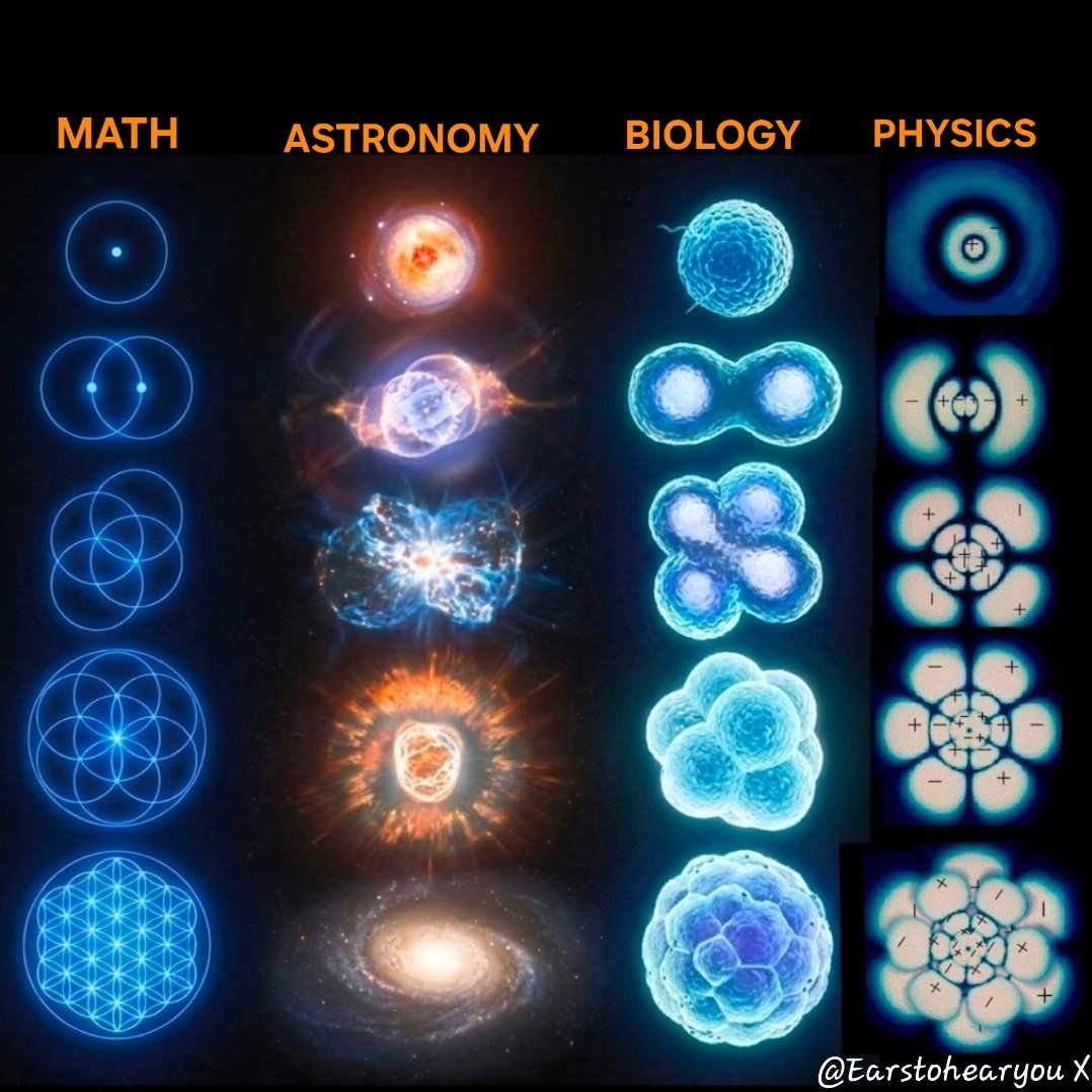 Math imagines it.
Astronomy unfolds it.
Biology lives it.
Physics animates it.

What is imagined is revealed. It is the living E MOTION of creation.