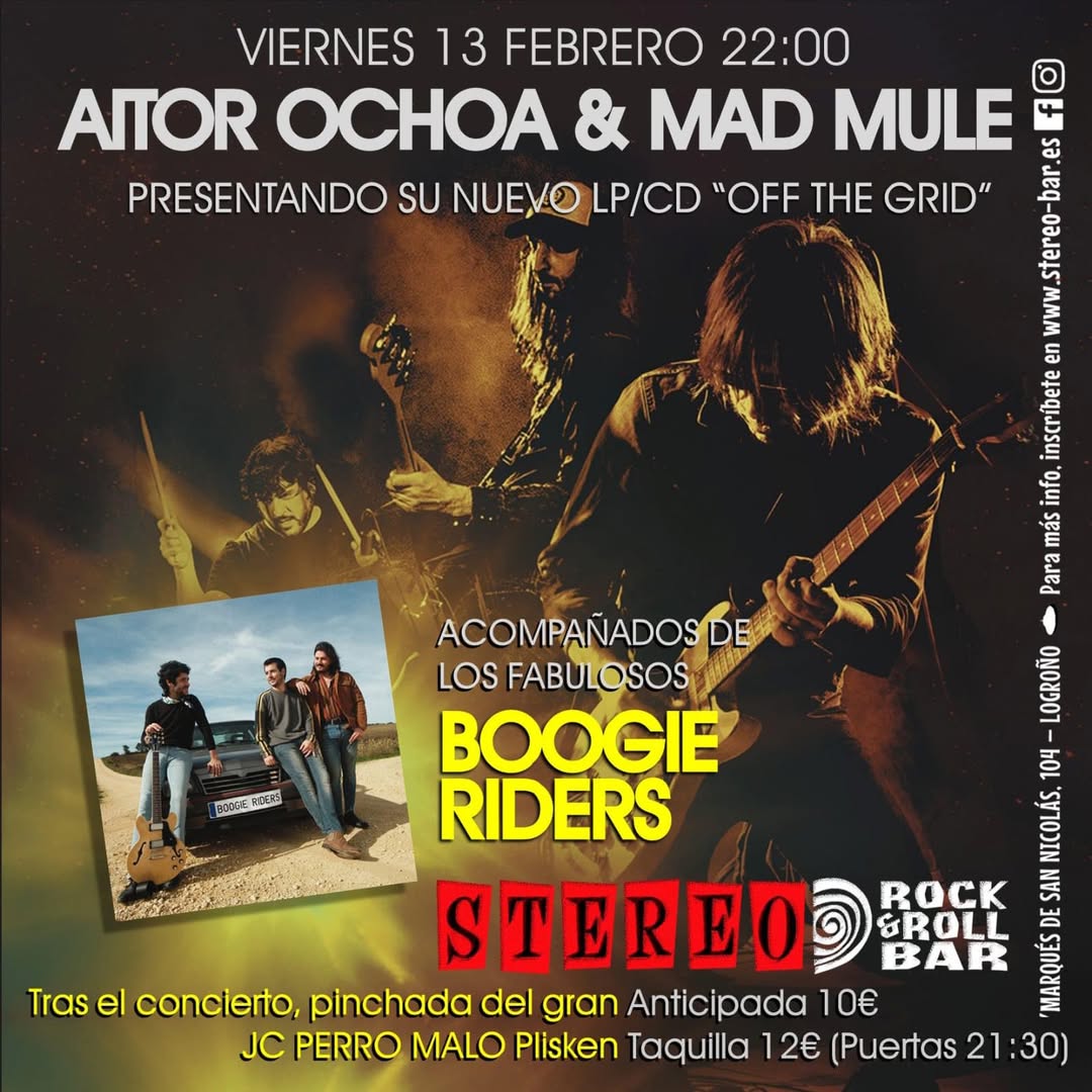 AitorOchoa's tweet photo. Volvemos a la que es nuestra sala favorita de este ancho mundo. Sala Stereo, Logroño. Este viernes 13 de Febrero junto a los Boogie Riders.
@boogieridersband @stereo_rocknroll_bar  @aitorochoamadmule https://t.co/ZjXBXSuRYU