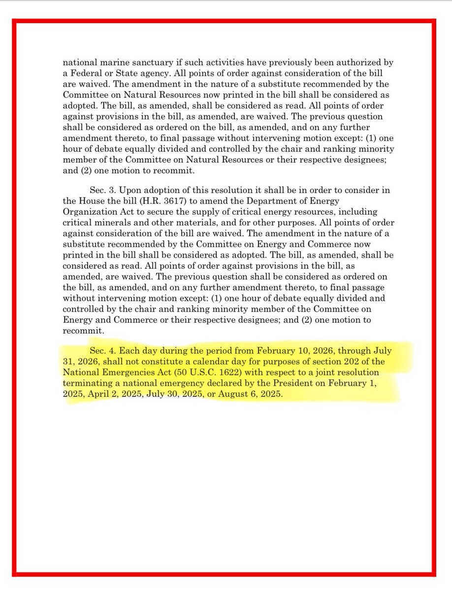 The law requires Congress to permit a vote on Presidential emergencies within 15 days of being declared. 

Today the Speaker is trying to pass a resolution that literally says a day is not a day, just to avoid voting on the emergencies that underpin the tariffs.

Smoke &amp; mirrors!
