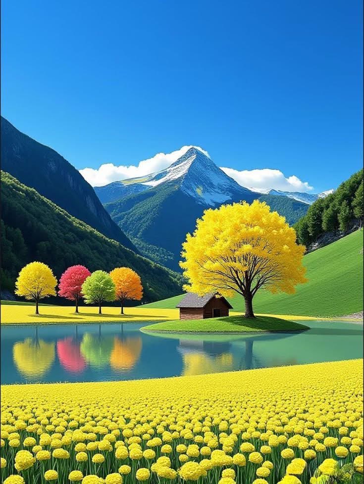 mshafqat72's tweet image. A dream painted by nature 🌈🍃 Golden fields, mirror-still waters, and trees dressed in every shade of joy, resting beneath timeless mountains. Pure serenity.

#NatureLovers #ScenicBeauty #PeacefulPlaces #LandscapeMagic #ColorsOfNature 🌿✨