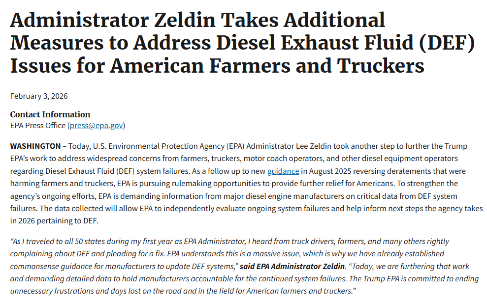 SenDanSullivan's tweet image. Great to see @epaleezeldin address this overreaching and unworkable @EPA mandate.

DEF failures are a compliance trap—and in Alaska’s extreme cold, they shut down our engines and put the lives of Alaskans at risk.

Let’s pass my and @SenLummis' Cold Weather Diesel Reliability Act