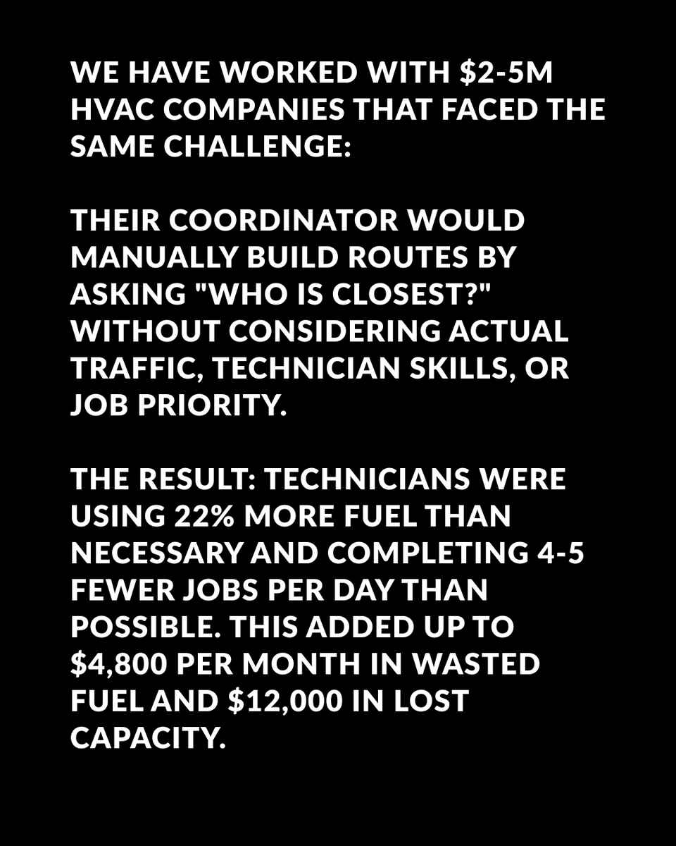 aitaskcrew's tweet photo. If your routing relies on instinct, your operation is paying the price every day.

👉 Contact us and we'll assess how much money your operation is losing due to inefficient routing.

#AITaskCrew #HVACBusiness #FieldServiceOperations https://t.co/146hEqijPP