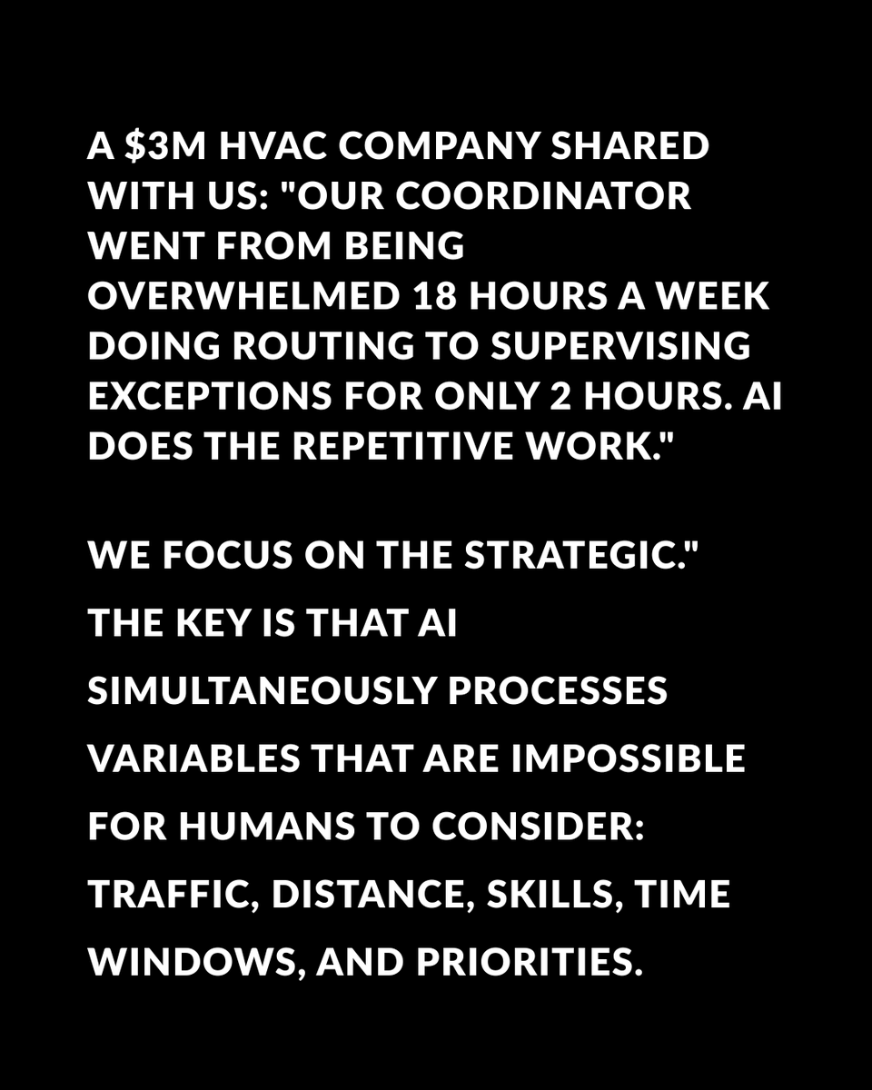 aitaskcrew's tweet photo. If your routing relies on instinct, your operation is paying the price every day.

👉 Contact us and we'll assess how much money your operation is losing due to inefficient routing.

#AITaskCrew #HVACBusiness #FieldServiceOperations https://t.co/146hEqijPP