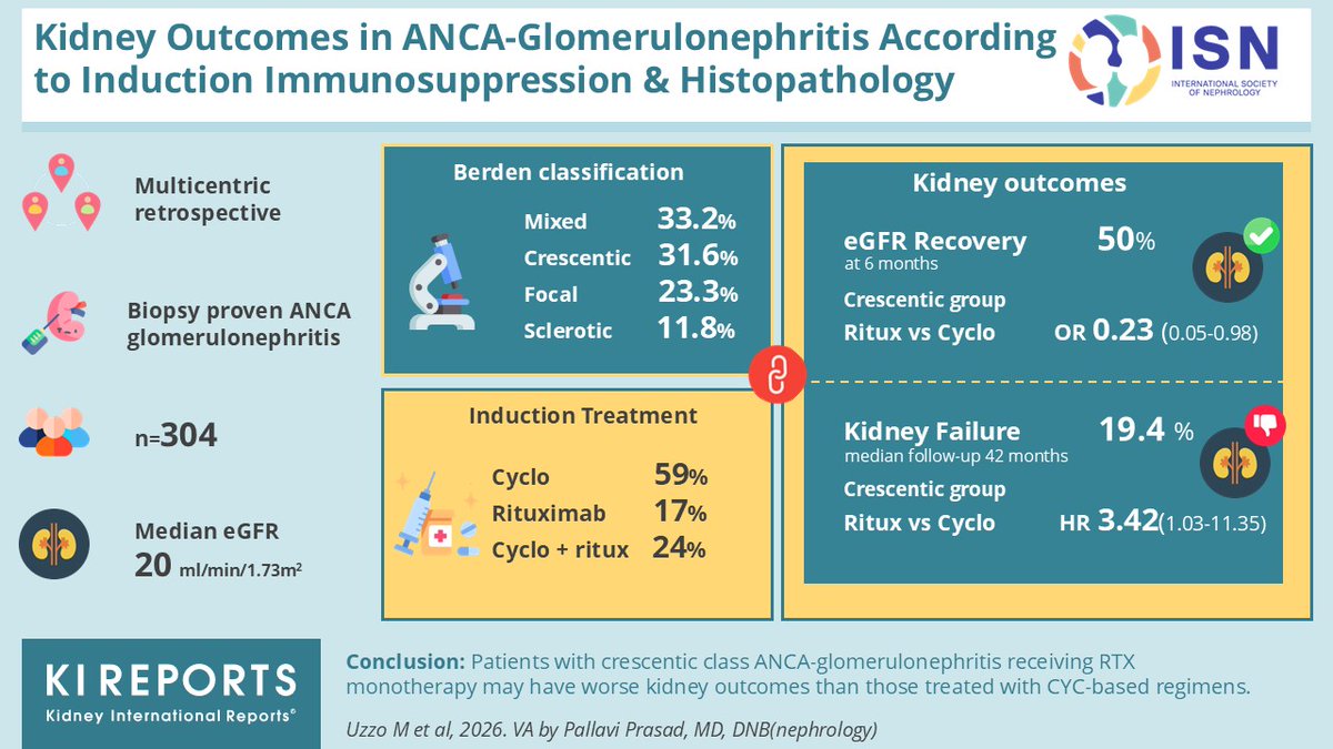 KIReports's tweet photo. Kidney Outcomes in #ANCA-Glomerulonephritis According to Induction #Immunosuppression and #Histopathology

#VisualAbstract by  @DrPallaviPrasad

https://t.co/K9TT0EGtUh https://t.co/iYH3ucOSXB