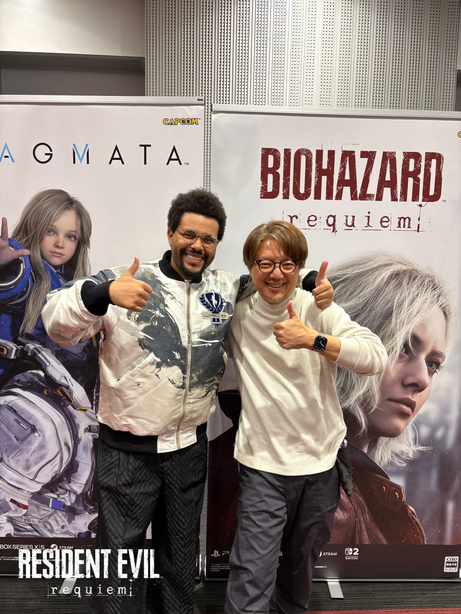 Zombies can't feel their face when they're getting mowed down by @TheWeeknd, who stopped by to play Resident Evil Requiem. (He might have screamed 😱)