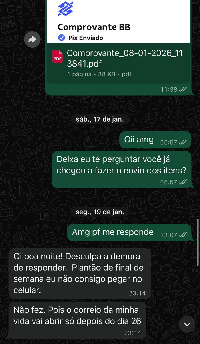 wooyjng's tweet photo. 🚨Alerta de caloteira🚨

No dia 23/12 comprei 3 itens anunciados em grupo de v&amp;t realizando pagamento via Pix. Posteriormente, também paguei outros itens e o frete conforme combinado o envio em janeiro + https://t.co/tbI1UNvjxf
