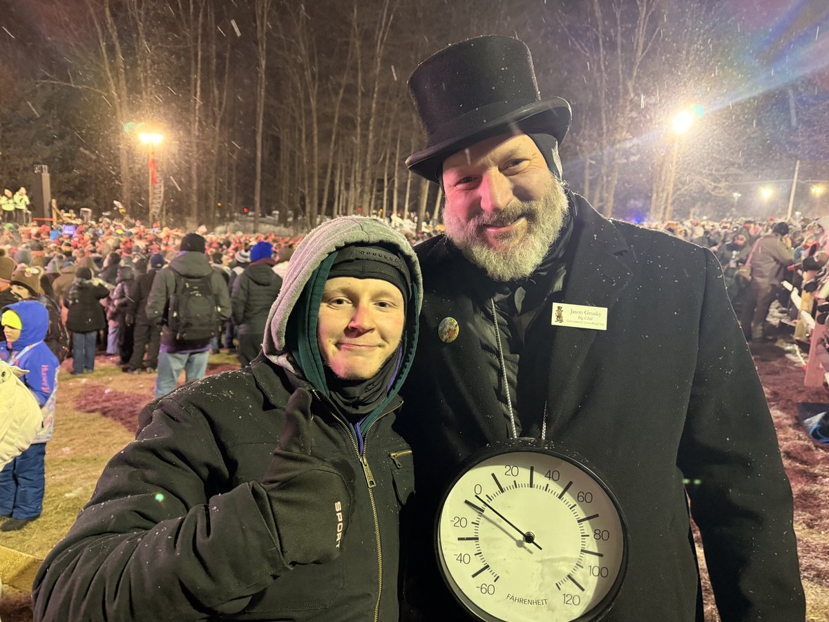 ValComScvs's tweet photo. Even though today felt like exactly the opposite, we're at 5 weeks of extra winter!

Tylor wanted to see Phil on Groundhog Day last week, and went to Gobbler's Knob!

He also met "Big Chill", one of the innermost members of @PunxPhillip's Groundhog Club!

#SupportingPeople https://t.co/0ymuZ6uCVY