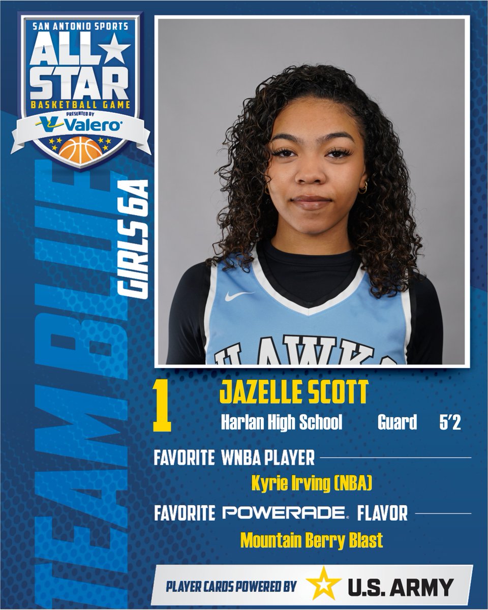 SA_Sports's tweet photo. Get to know Team Blue All-Star players who will be competing in the San Antonio Sports All-Star Basketball Game presented by @valeroenergy on April 12 at Northside Sports Gym! 🏀
#SASAllStarGame #Goarmysanantonio #goarmy #beallyoucanbe https://t.co/DNLBJ2eM5Z