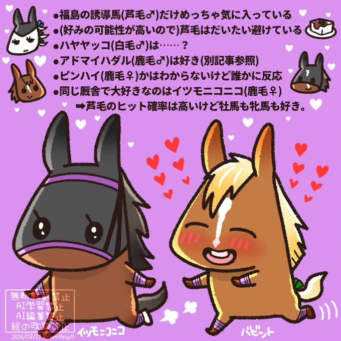バビット君の恋愛観の垣間見える記事😍
芦毛も好きだし鹿毛も好きだし牡馬も好きだし牝馬も好き。
馬っけを抑えるて上手に周回させるのが大変ですね😂 