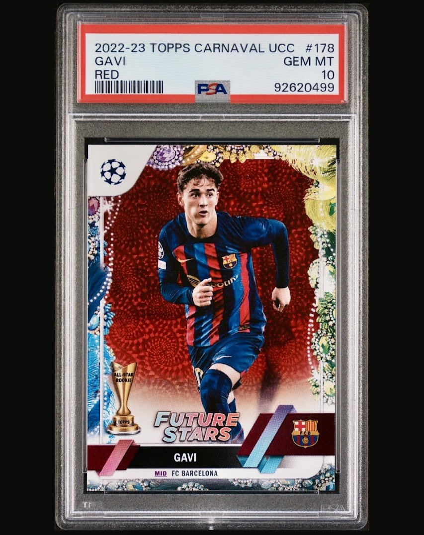 2022-23 Topps Carnaval UCC Gavi Future Stars Red /5 PSA 10

$150

*See pinned tweet for shipping, etc
Stack min $10
#TSSS #GiuntaStack