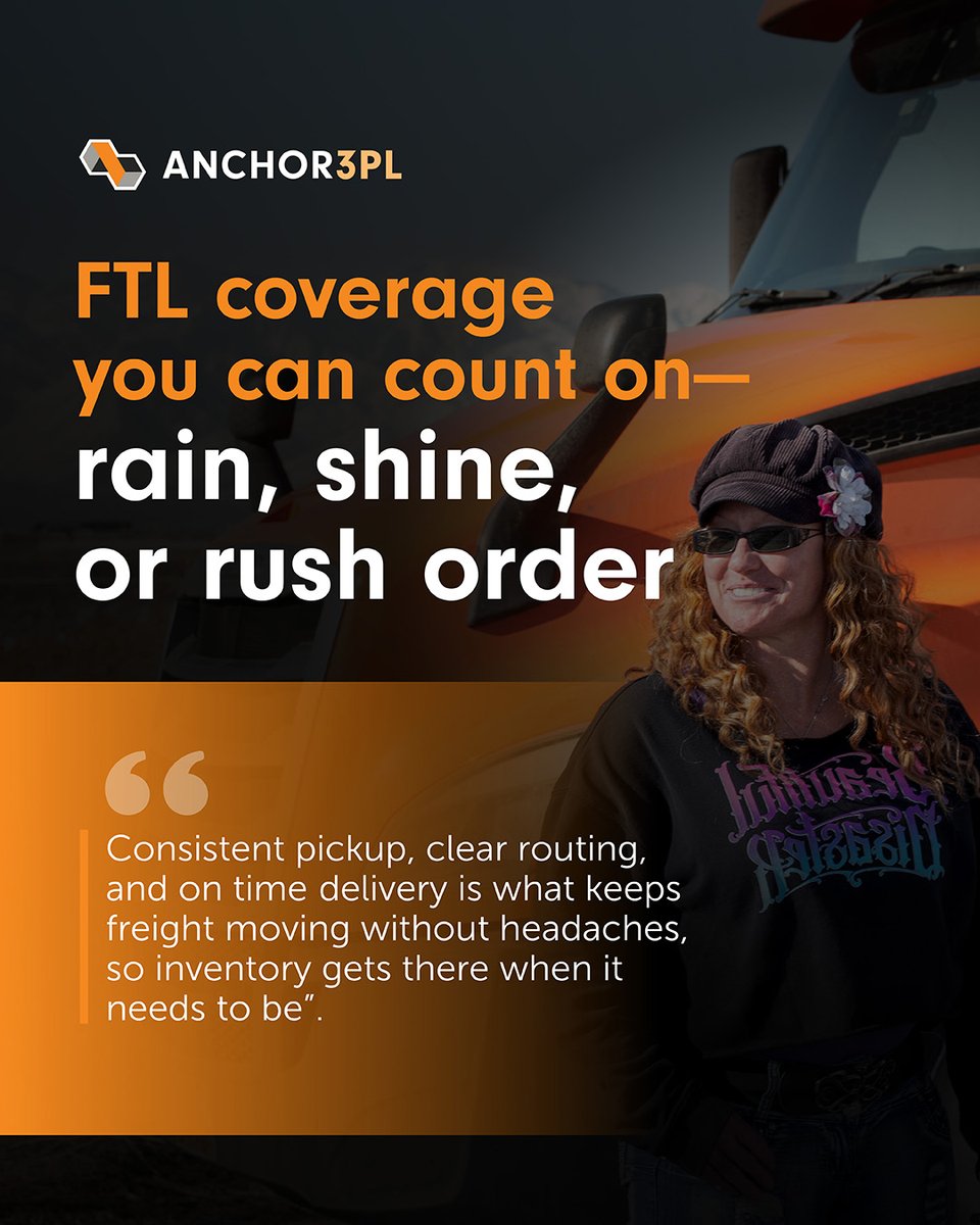anchor_3pl's tweet photo. Consistent pickup, clear routing, and on time delivery is what keeps freight moving without headaches, so inventory gets there when it needs to be.

#Anchor3PL #FTLTrucking #Logistics #Transportation https://t.co/JEYCqCkCVo