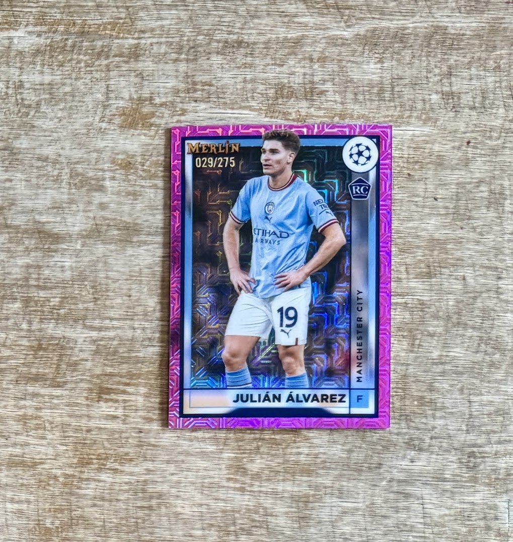 2022-23 Topps Merlin Julian Alvarez Pink Mojo Rookie Refractor /275

$15

*See pinned tweet for shipping, etc
Stack min $10
#TSSS #GiuntaStack