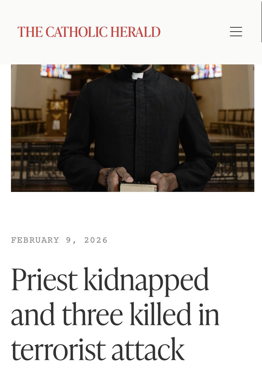 clareanneath's tweet image. 🚨 BREAKING: Catholic priest Fr. Nathaniel Asuwaye and 10 of his were parishioners kidnapped and 3 killed in armed attack on Holy Trinity Church in Nigeria.

3,100 Christians were killed in Nigeria in 2024 alone.

Pray for their safe release 🙏🏻
