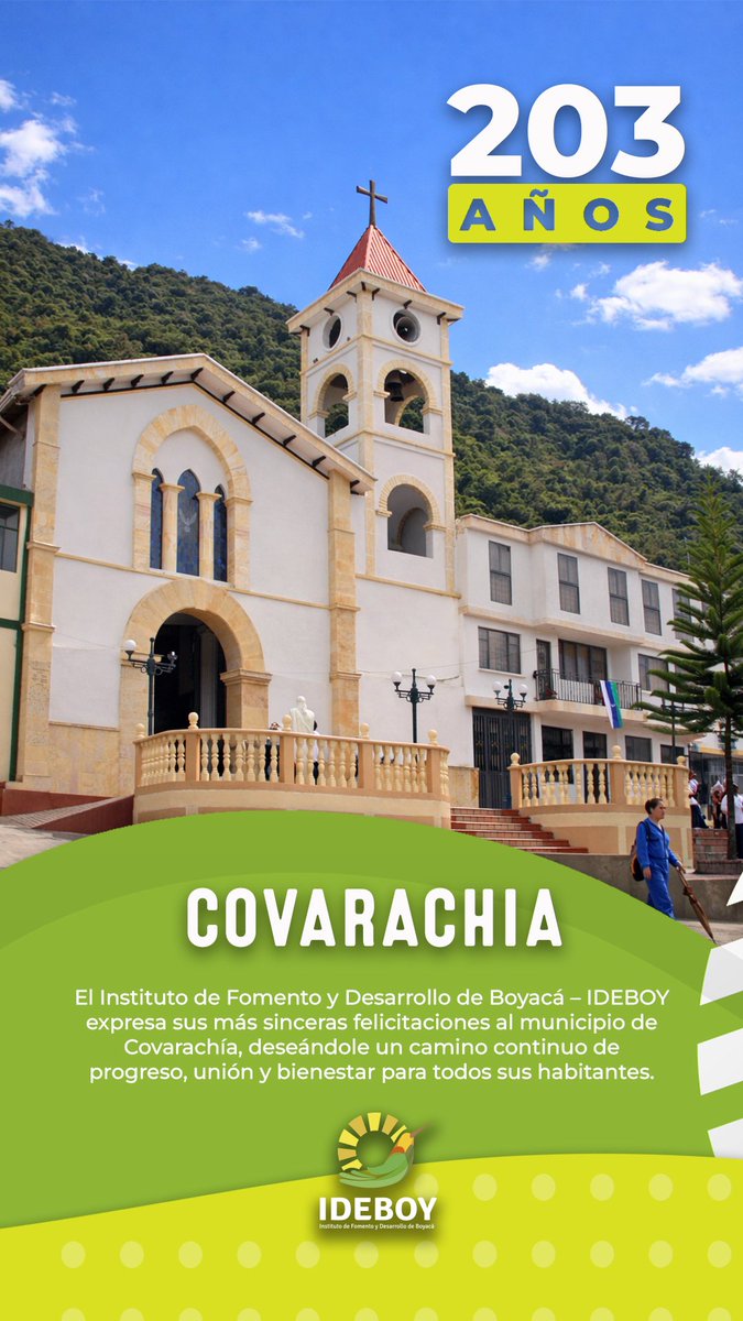 Desde el <a href="/Ideboy_/">Instituto de Fomento y Desarrollo de Boyacá-IDEBOY</a> nos unimos a la celebración de los 203 años del municipio de #Covarachía.