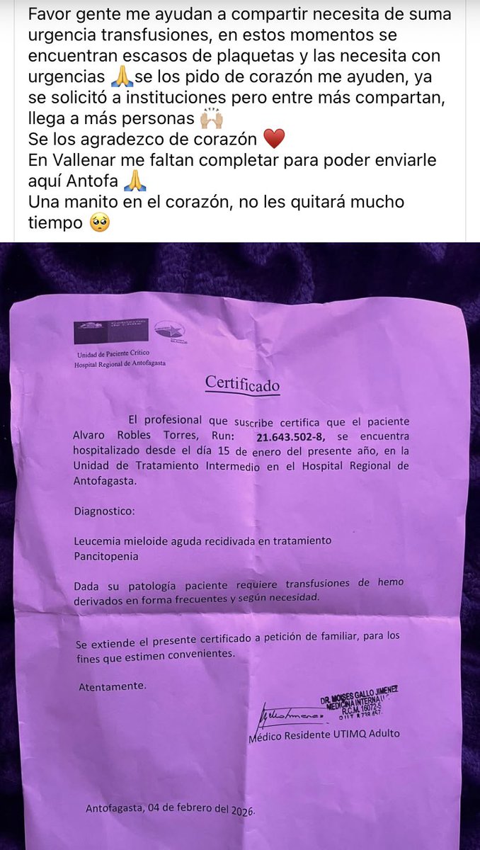 Vane_P_P's tweet photo. CAMPAÑAS PARA BUSCAR DONANTES DE SANGRE!!! #antofagasta

Paciente Álvaro Robles Torres, rut 21.643.502-6!!! Dona vida agendando en el Hospital de Antofagasta!! Difundir!!!

@CruzRojaChilena https://t.co/WfOuhlKcqT