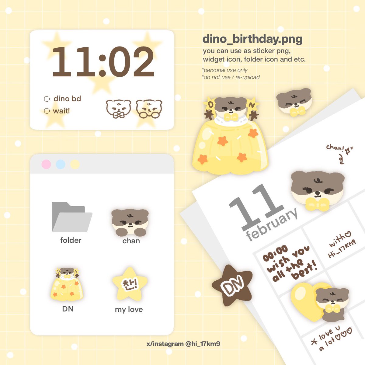 happy #DINO ‘s day! 💛🦦

give away — png file
for widget, folder, digi sticker etc.

↻/♡ before use
download link in mention

ꜝpersonal use only
ꜝdo not edit/re-upload
#Happy_DINO_Day
#Bang_터져버리는_디노의_생일폭죽
#BrightStar_DINOday