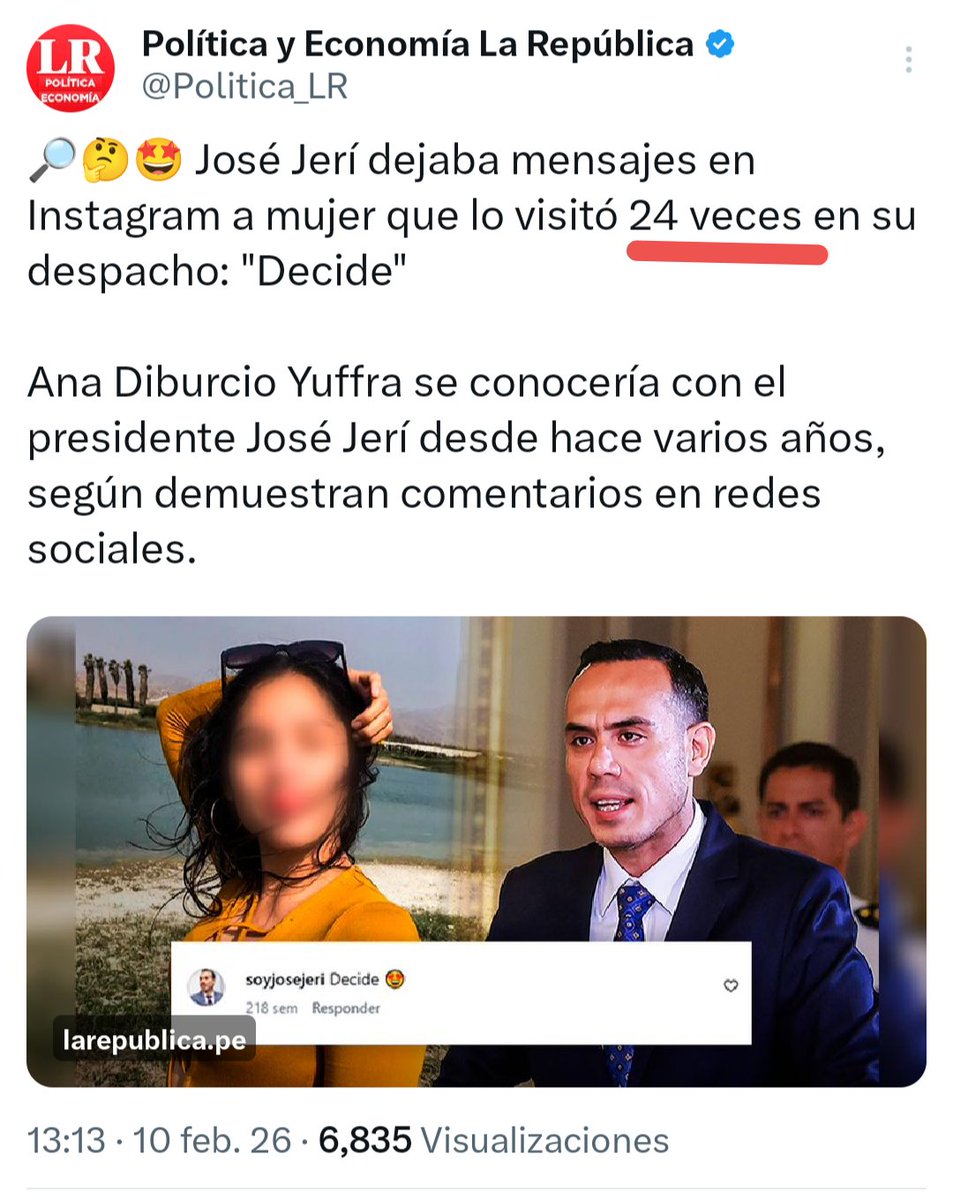 <a href="/josejeriore/">José Jerí</a> <a href="/ComandoChavin/">César Astudillo Salcedo</a> ¿24? Esa fue la cantidad de veces que te visitó esta mujer en tu despacho congresal, muchas veces SIN HORARIO DE SALIDA. A eso te dedicabas allá y continúas haciéndolo en Palacio, títere infeliz >:v